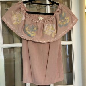 Off shoulder boho embroidered top